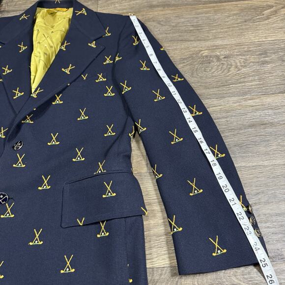 JC Penney Navy Blazer with Embroidered Crossed Golf Clubs Sport Coat RARE 40R - Picture 10 of 15
